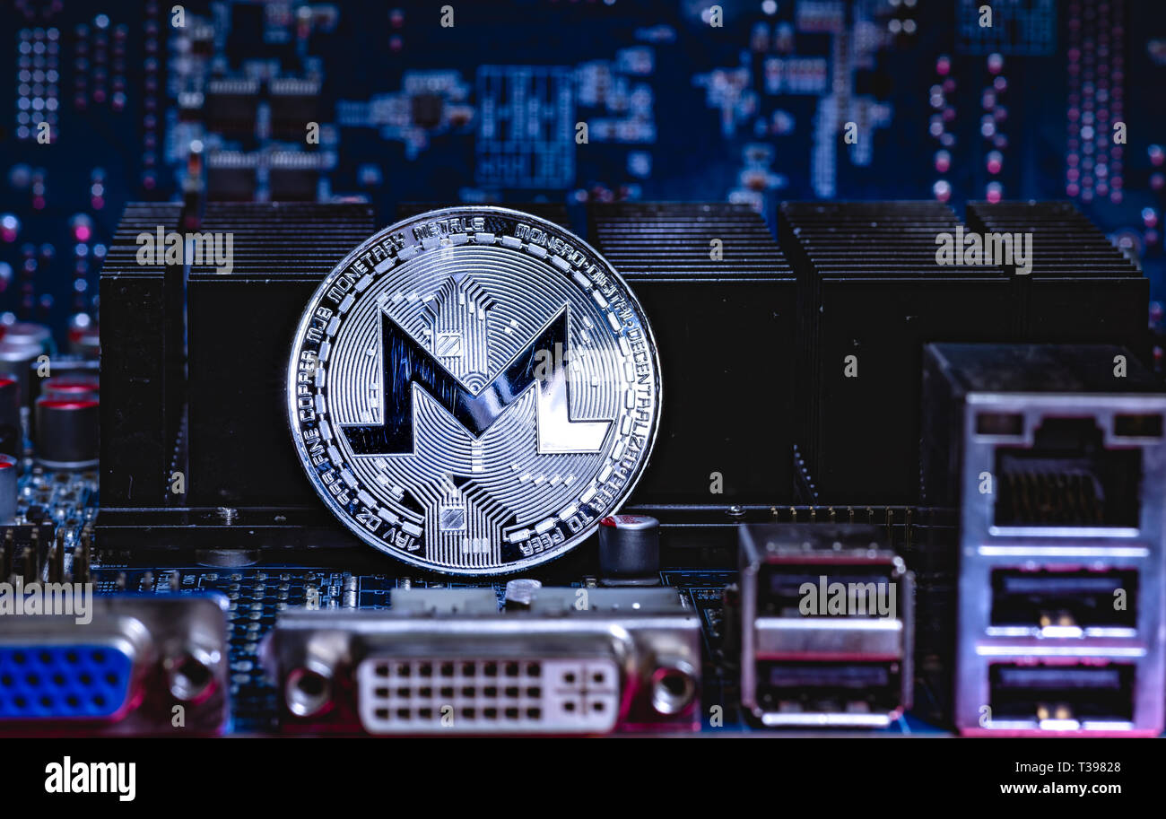 Front View Of Monero Cryptocurrency Over Computer Video Card Bitcoin - 